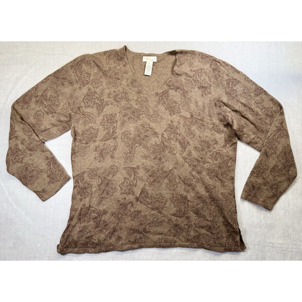 Tweeds Lambswool Angora Blend Sweater Women's Size 2XL Brown Paisley Print